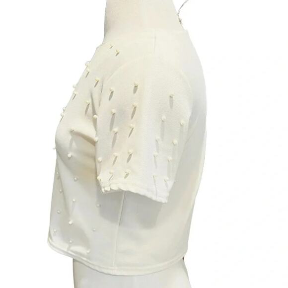 Snidel Cropped Top Pearl Appliqué Beige Size M - Picture 5 of 9